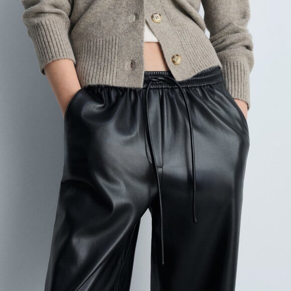 Mango Leather-effect elastic waist trousers, Size Large - Picture 4 of 5